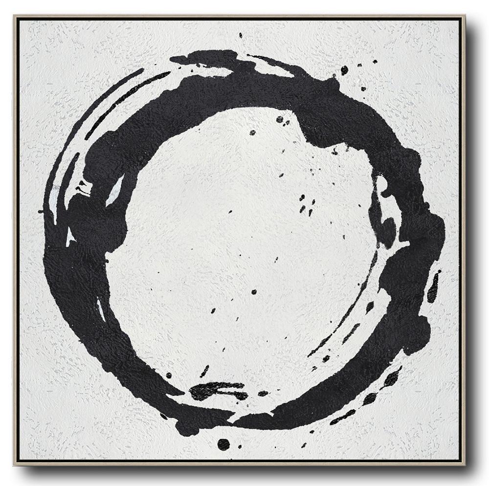 Hand-Painted Oversized Minimal Black And White Painting - Small Wall Canvas Wall Large